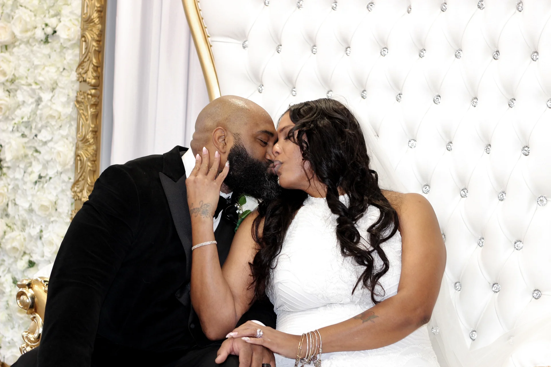 Newlyweds sharing a kiss